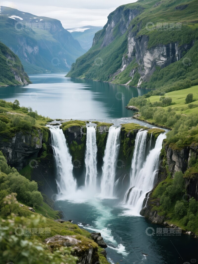 高清大图下载【趣麦麦图】瀑布群与峡湾的壮丽景观