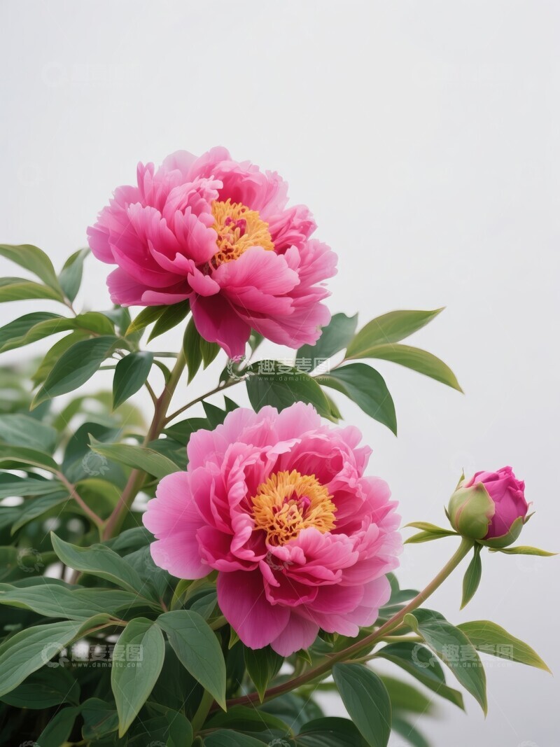 高清大图下载【趣麦麦图】盛开的牡丹花与绿叶