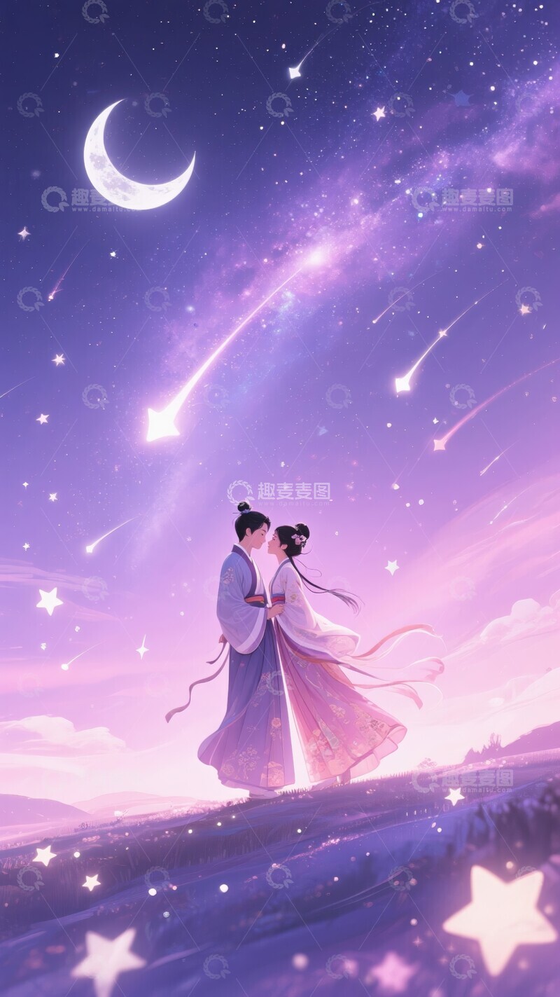 高清大图下载【趣麦麦图】星空下相拥的恋人