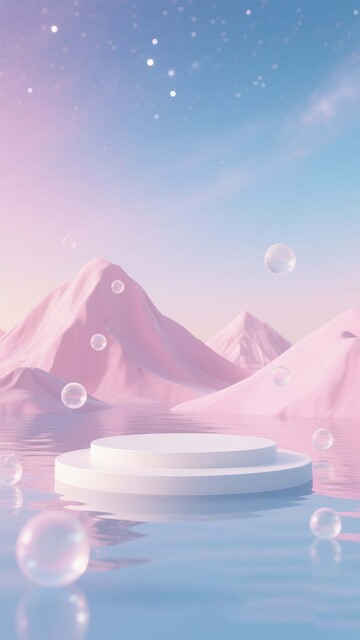 梦幻粉蓝气泡山水台