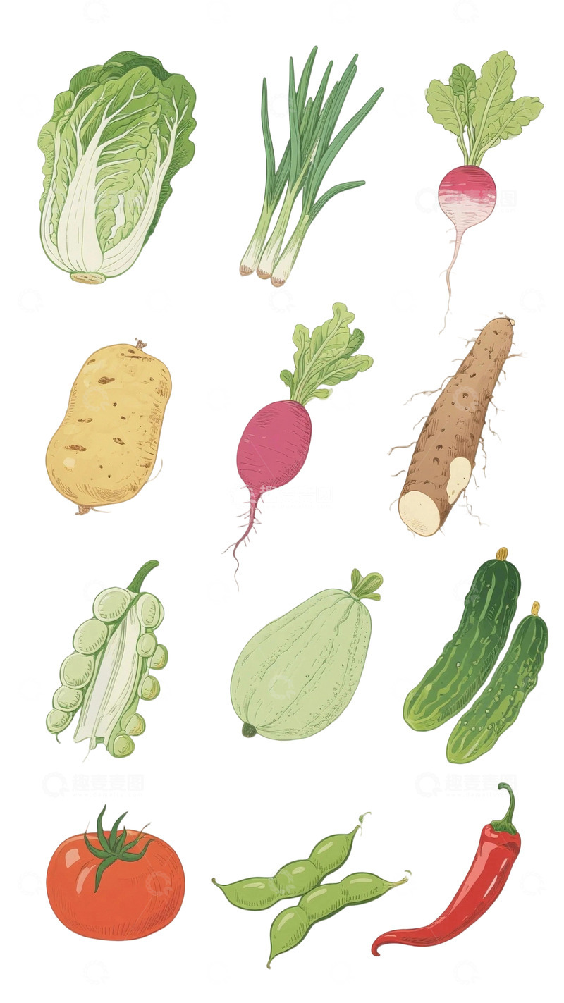高清大图下载【趣麦麦图】卡通贴纸风格免扣蔬菜素材10