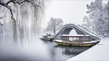 西湖  雪景  景色