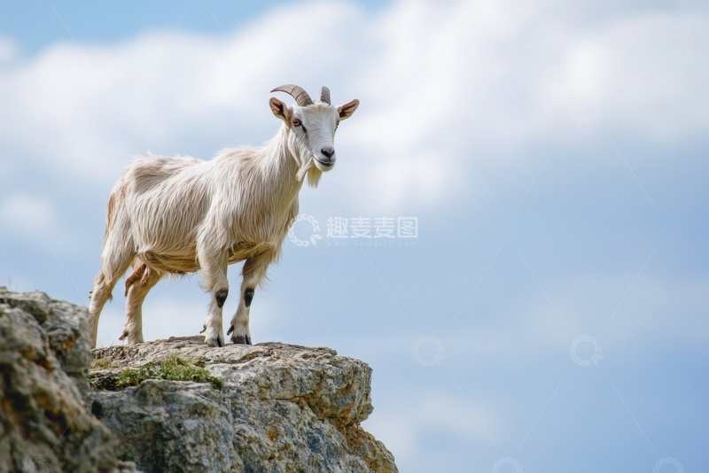 高清大图下载【趣麦麦图】站在高山上的山羊