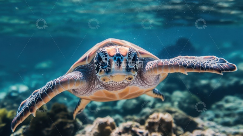 高清大图下载【趣麦麦图】海里游泳的一只海龟
