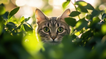 树叶草丛里的狸花猫