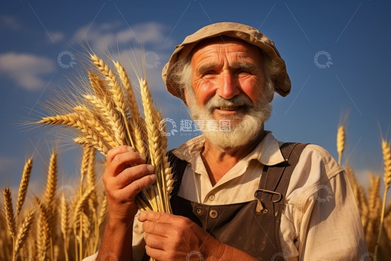 高清大图下载【趣麦麦图】拿着麦穗的老年人