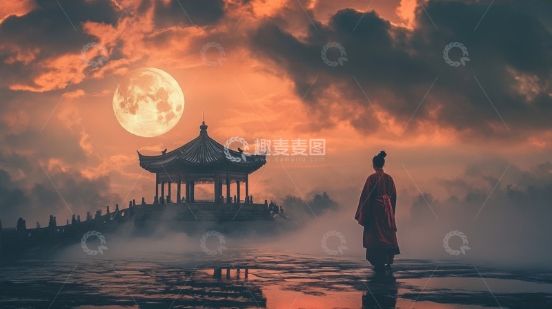 高清大图下载【趣麦麦图】站在月亮下的诗人