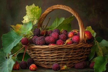 一篮筐新鲜的桑葚