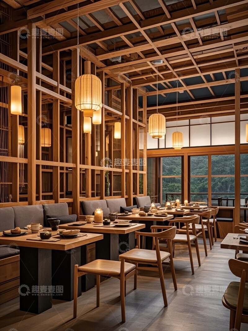 高清大图下载【趣麦麦图】现代木质餐厅内部设计