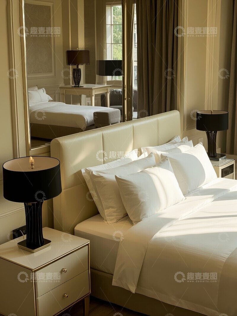 高清大图下载【趣麦麦图】现代酒店大床房温馨舒适布置