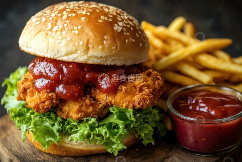 高清大图下载【趣麦麦图】美味鸡排夹心汉堡