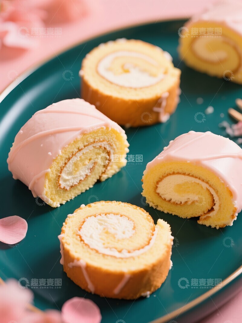 高清大图下载【趣麦麦图】各种口味瑞士蛋糕卷切片