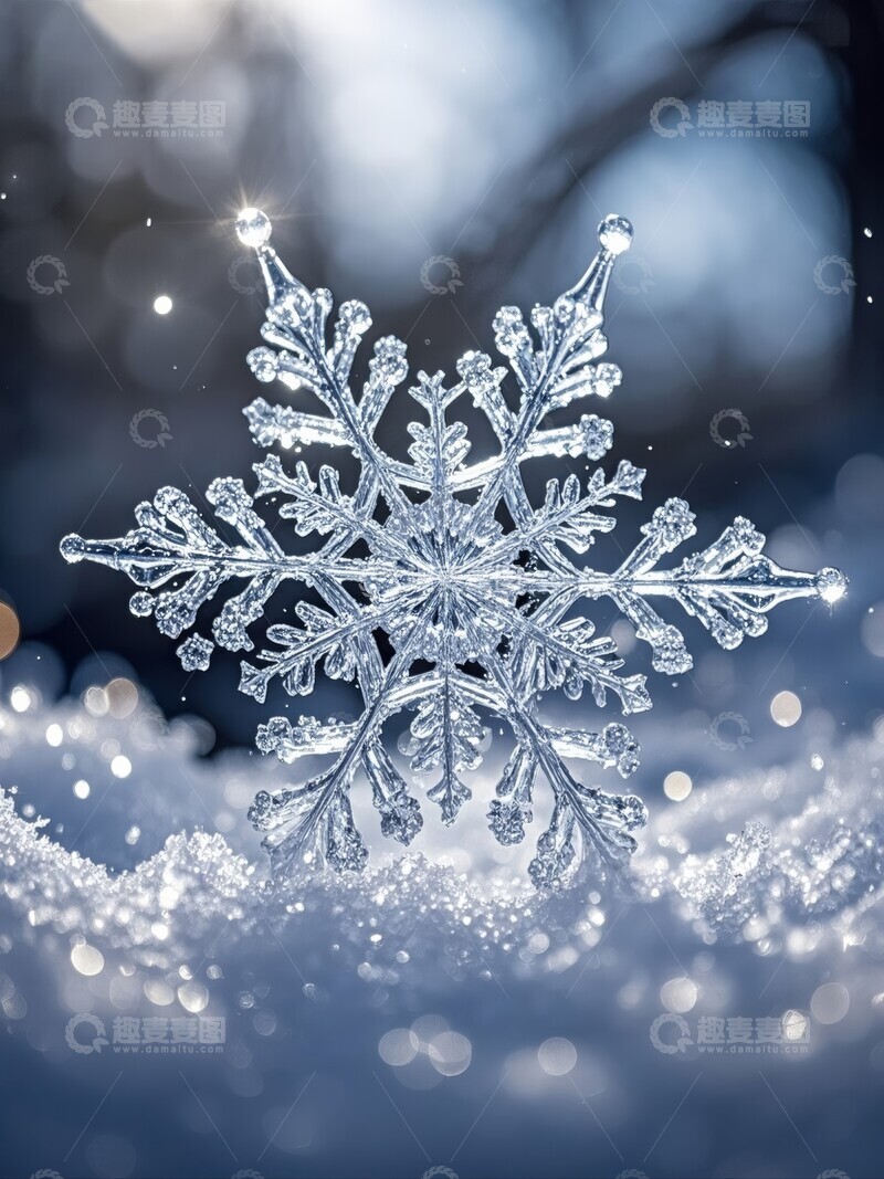 高清大图下载【趣麦麦图】冬日雪景中的晶莹雪花