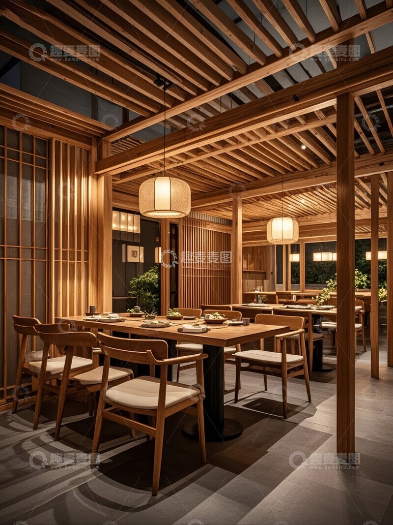 高清大图下载【趣麦麦图】日式木质装潢餐厅装修设计