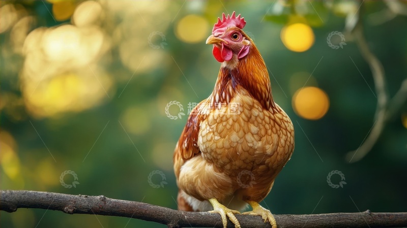 高清大图下载【趣麦麦图】站在树干上的一只母鸡