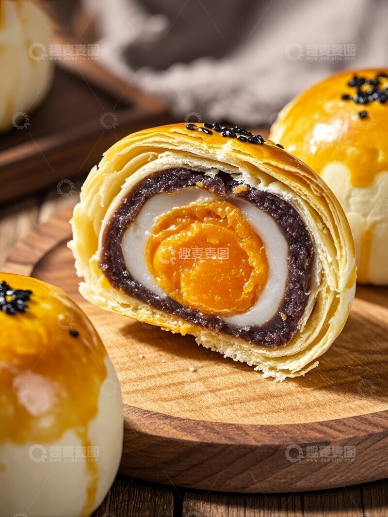 高清大图下载【趣麦麦图】糕点蛋黄酥切面展示层次丰富