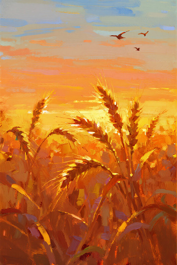 油画麦田素材海报1