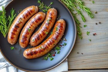 一盘美味的烤肠摄影