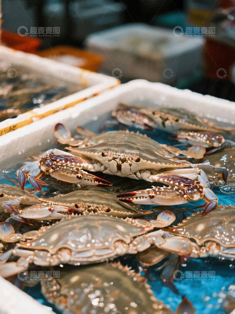 海鲜市场中的新鲜螃蟹