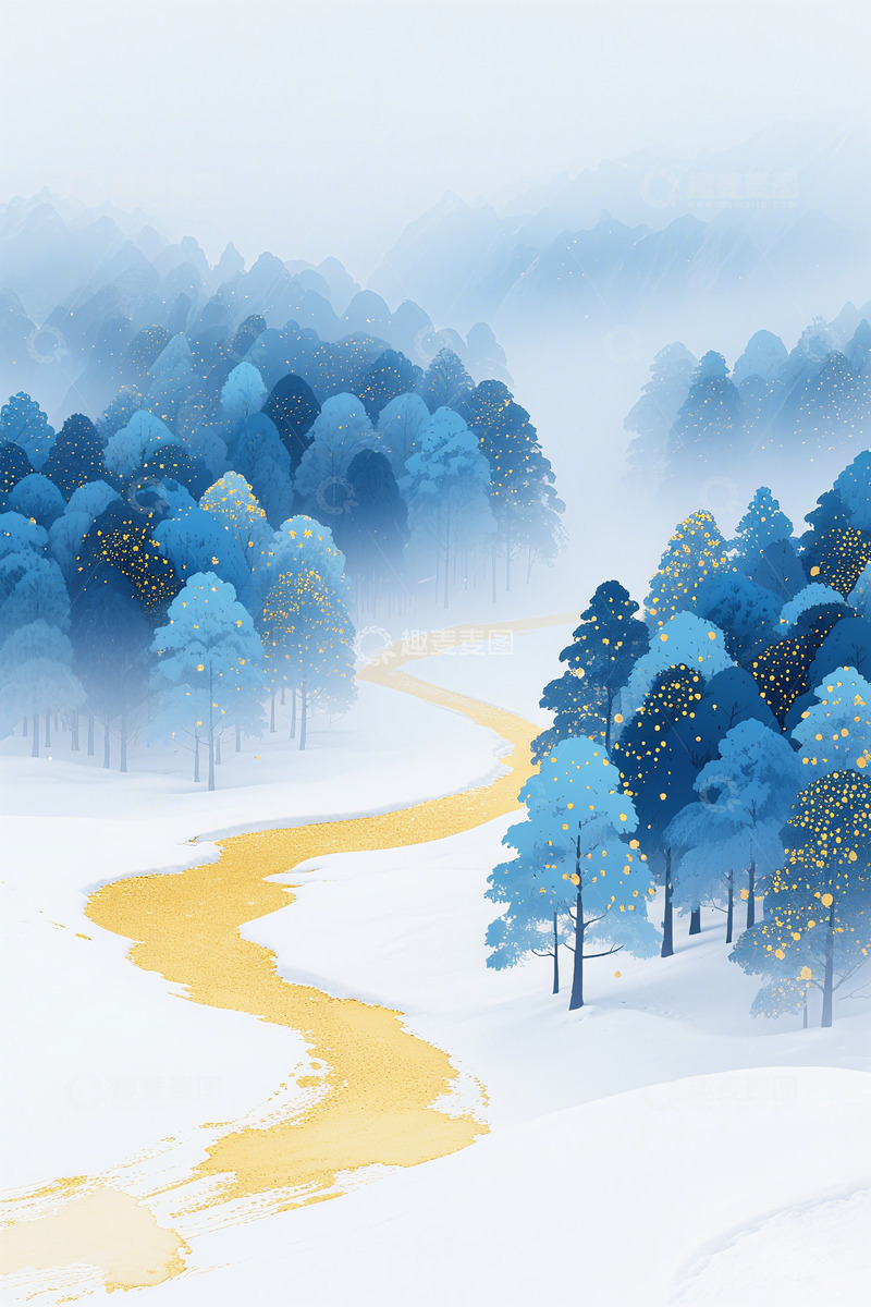 高清大图下载【趣麦麦图】 点彩水墨树林素材1