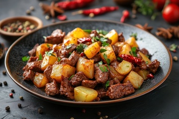 一盘土豆牛肉粒