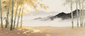 山间竹林手绘挂画