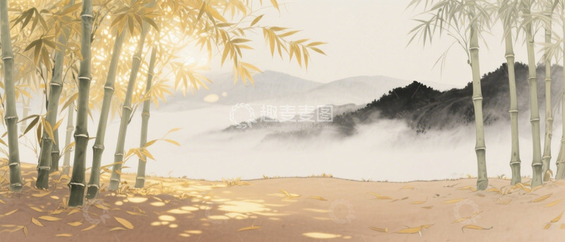 高清大图下载【趣麦麦图】山间竹林手绘挂画
