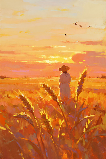 油画麦田素材海报2