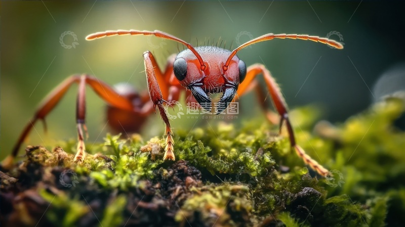 高清大图下载【趣麦麦图】青苔上的红蚂蚁