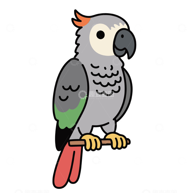 源文件下载【趣麦麦图】非洲灰鹦鹉卡通