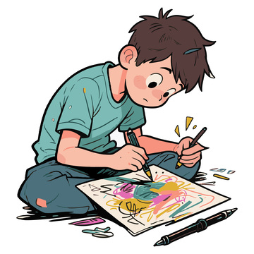 认真画画的孩子