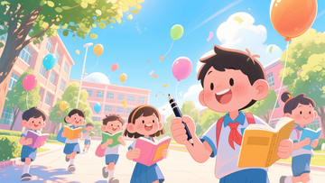 中小学手绘开学季学生校园朝气海报3