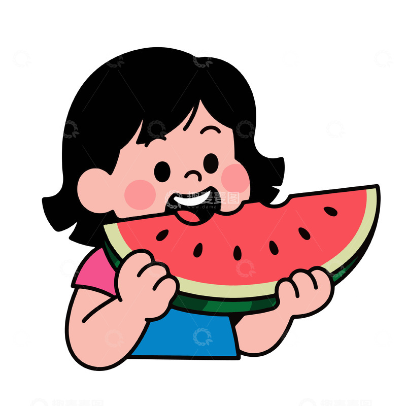 夏天女孩啃西瓜