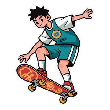 玩滑板的男学生