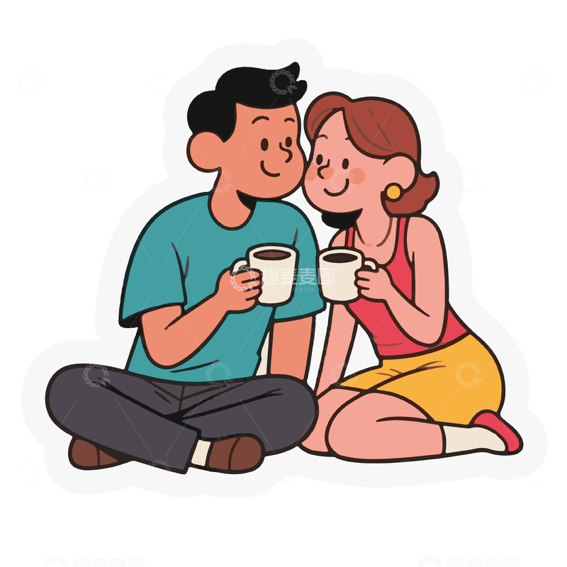 源文件下载【趣麦麦图】一对喝咖啡的情侣