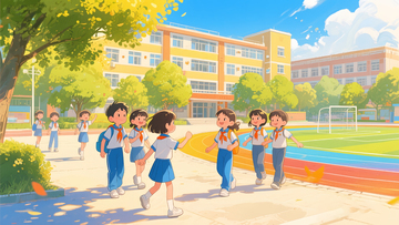 中小学手绘开学季学生校园朝气海报2
