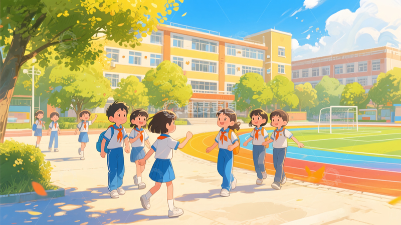 中小学手绘开学季学生校园朝气海报2