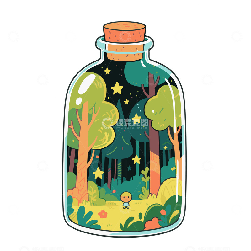 源文件下载【趣麦麦图】-装着森林的瓶子