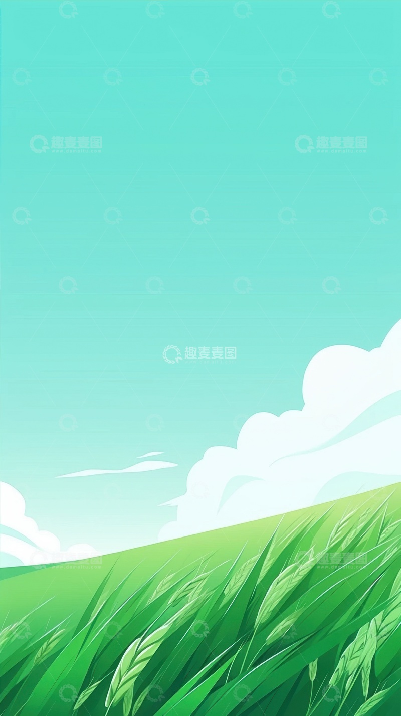 卡通简约青色麦田背景