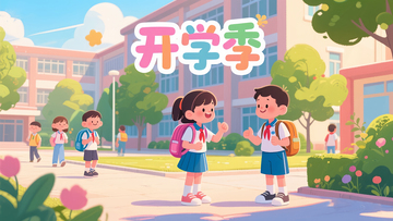 中小学手绘开学季学生校园朝气海报4