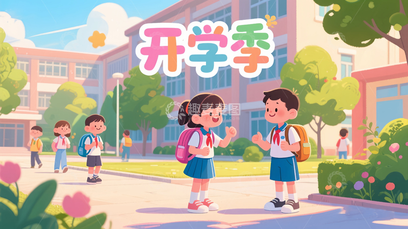 中小学手绘开学季学生校园朝气海报4