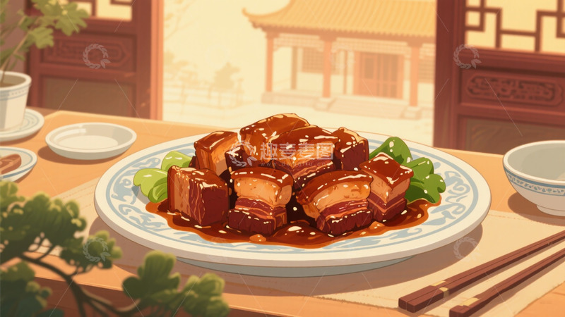 高清大图下载【趣麦麦图】手绘红烧肉插画1