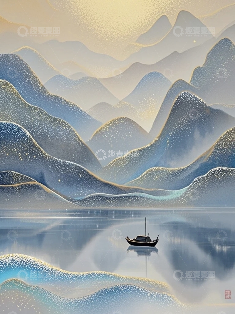 鎏金水墨山水背景3