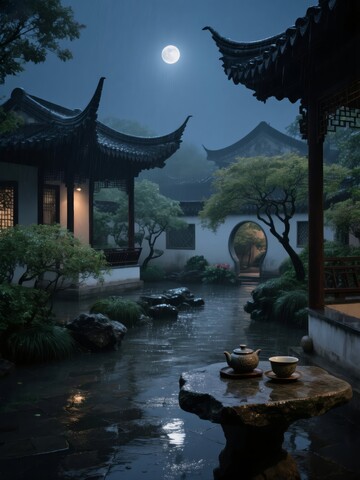 夜光下的古典园林