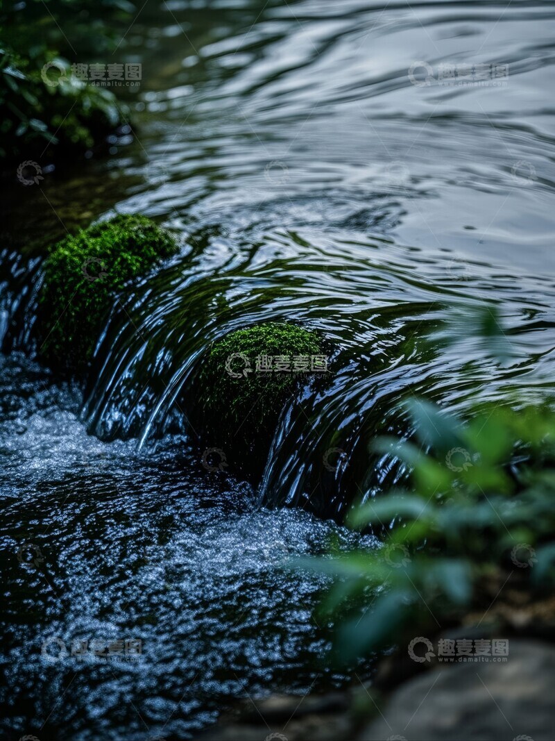 高清大图下载【趣麦麦图】溪流和苔藓动态特写