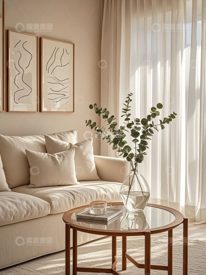 高清大图下载【趣麦麦图】客厅装修设计，自然光与艺术装饰