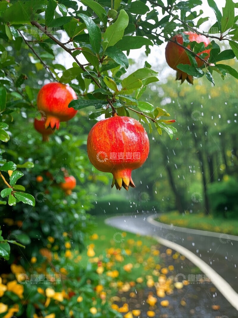 高清大图下载【趣麦麦图】秋天枝头挂满成熟石榴的果树