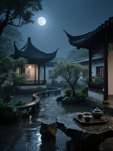 月夜下的古典园林