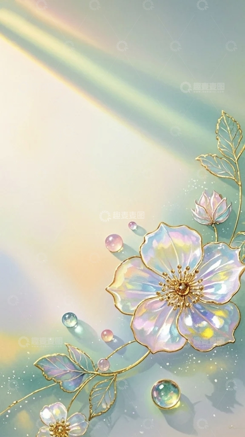 高清大图下载【趣麦麦图】国画画风水彩小花背景3