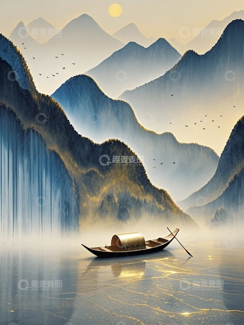 鎏金水墨山水背景4